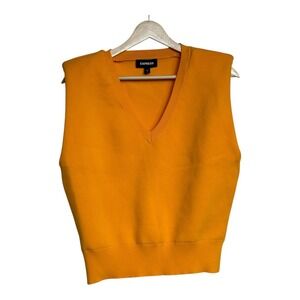 Express Women VNeck Sleeveless Sweater Vest Top, yellow Knit XS padded shoulder